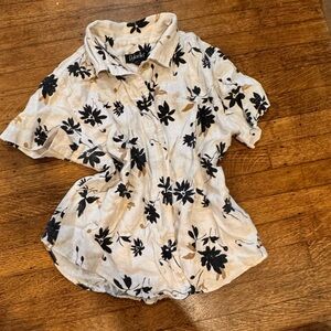 Vintage 80s Rafaella 100% Linen Floral Top